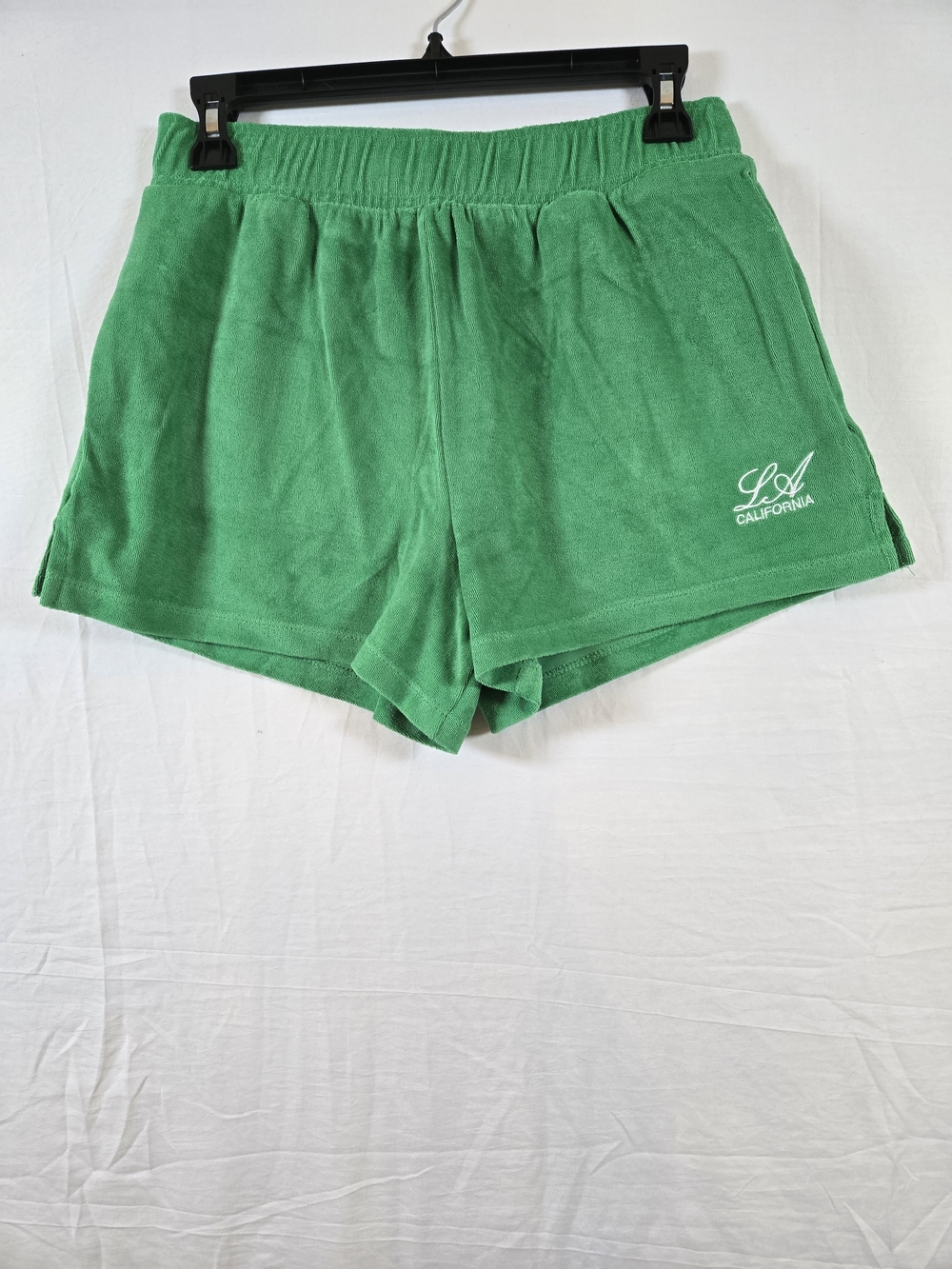 Zara Green Terry Athletic Shorts with White LA Logo